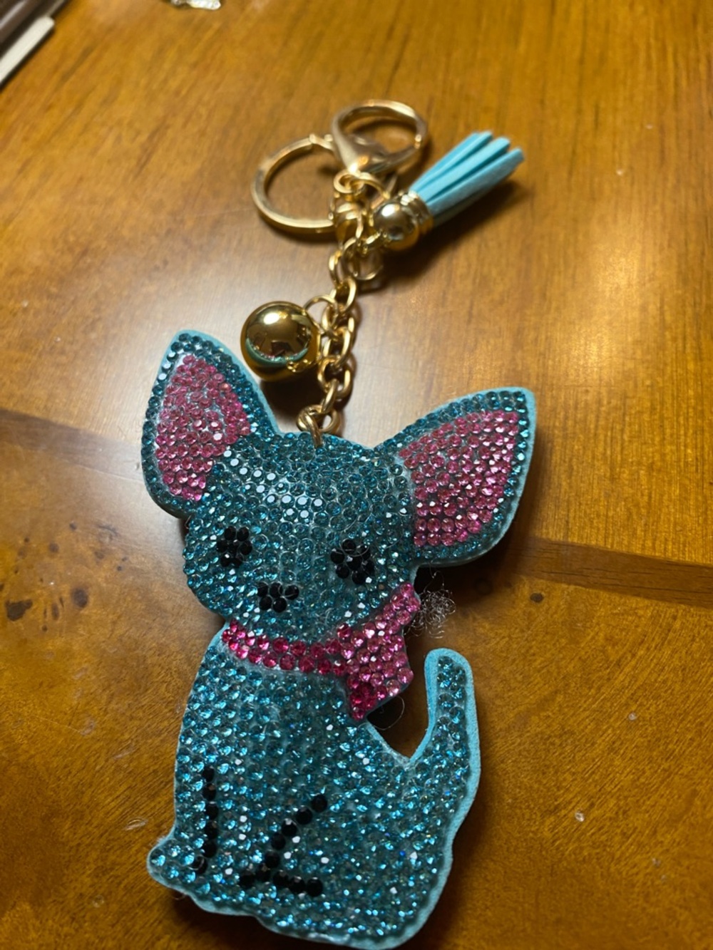 Sparkling Blue Puppy Rhinestone Keychain